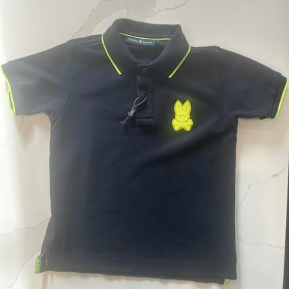 Boys Psycho Bunny Polo Shirt – Size 7–8 (SP) – Navy with Neon Logo - Picture 1 of 4